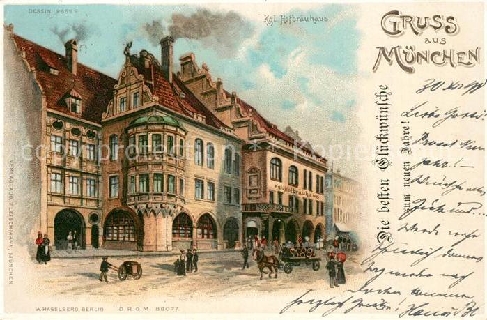 Verlag Hagelberg W. Nr. 88077 München Hofbräuhaus Litho