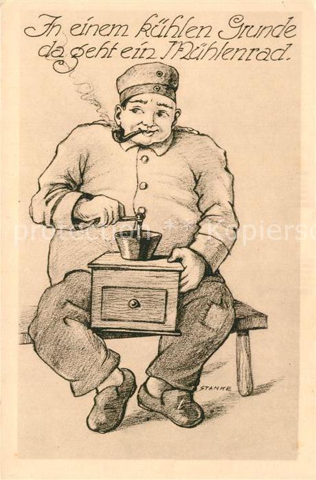 Kuenstlerkarte Stanke Soldat Pfeife Handmuehle