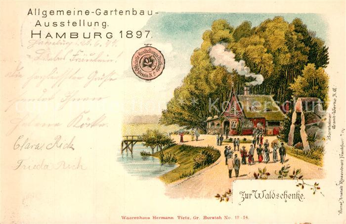 Gartenbauaustellung Hamburg 1897 Zur Waldschaenke Litho