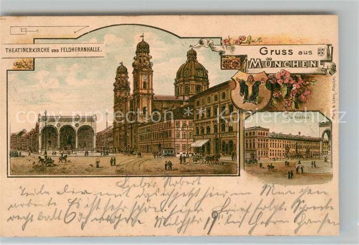 Muenchen Bayern Theatinerkirche Feldherrnhalle Alte Residenz Litho
