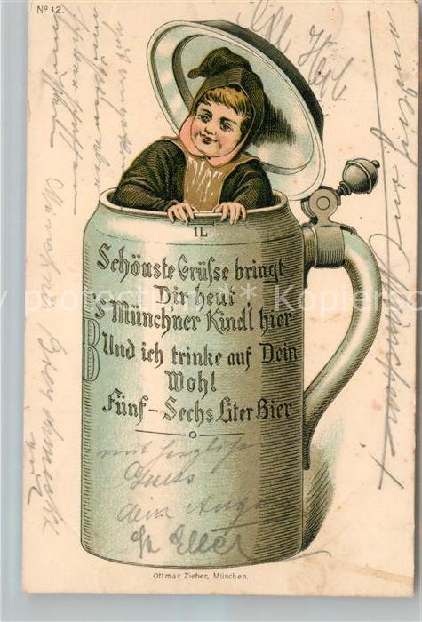 Muenchner Kindl Bierkrug Litho