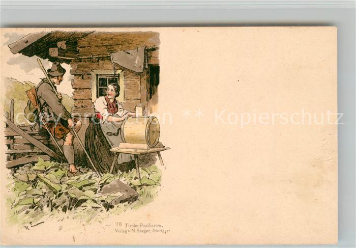 Trachten Tirol Jäger Wanderer Litho