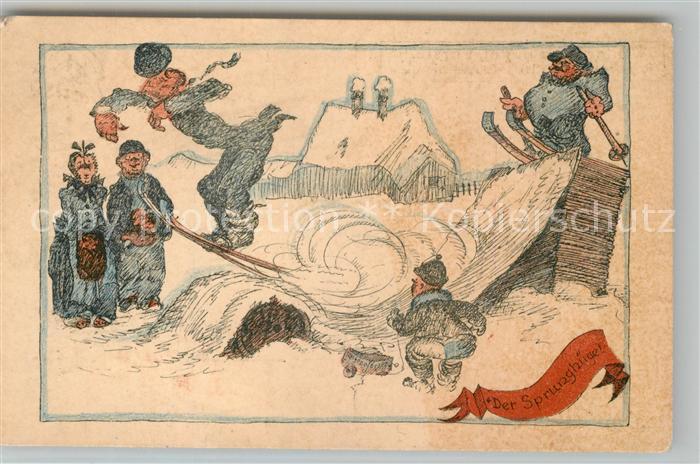 Kuenstlerkarte E. Heigenmooser Wintersport in der Vorstadt Sprunghuegel