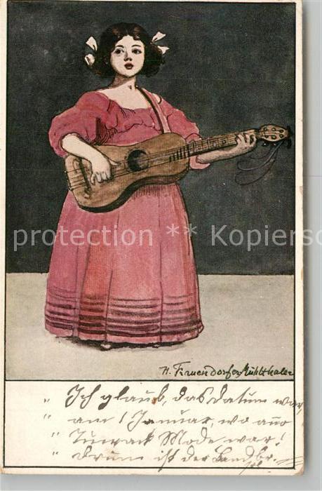 Gitarre Maedchen Kuenstlerkarte Helene von Frauendorfer-Muehlthaler