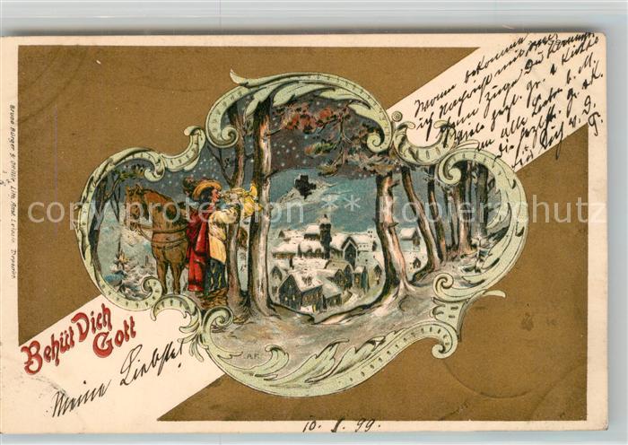 Trompeter Scheffel Pferd Litho