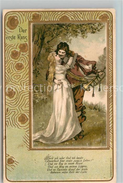 Trompeter Scheffel Der erste Kuss Litho