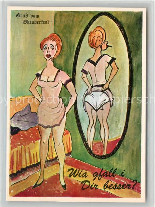 Humor Frau Spiegel Zigarette Oktoberfest