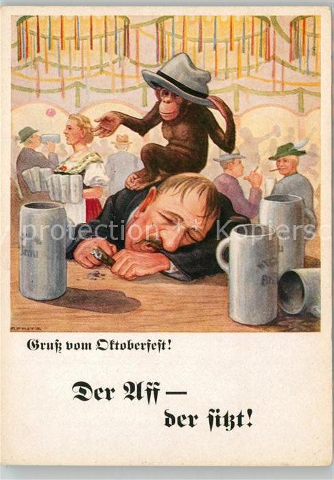 Oktoberfest Mann Affe Zigarre Bierkrüge