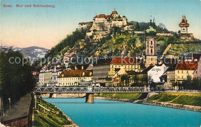 Graz Steiermark Mur mit Schlossberg