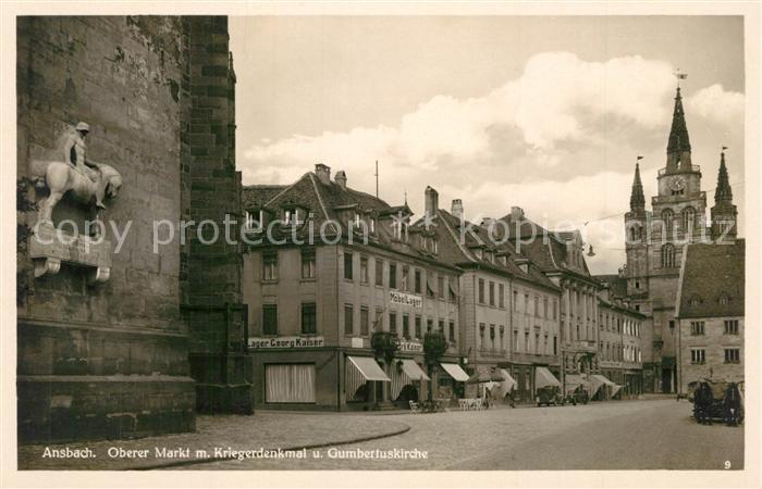 Ansbach Mittelfranken Oberer Markt mit Kriegerdenkmal Gumbertuskirche