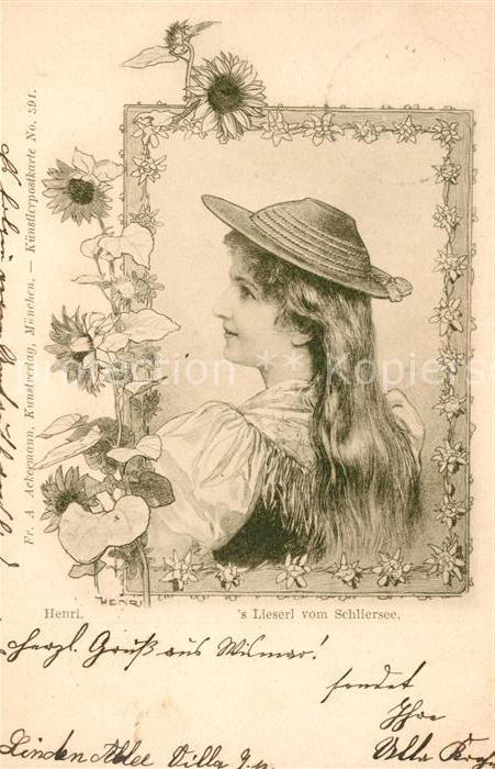 Schliersee 's Lieserl vom Schliersee Portrait Henri Kuenstlerkarte