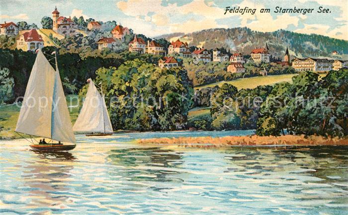 Feldafing am Starnberger See Segelboot Kuenstlerkarte