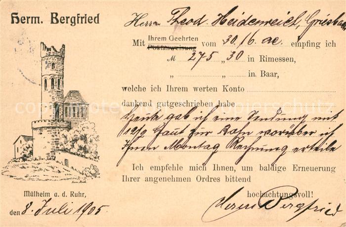 Muelheim Ruhr Herm. Bergfried Zeichnung Kuenstlerkarte