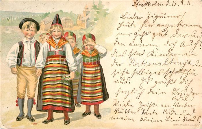 Stockholm Kinder Trachten Kuenstlerkarte
