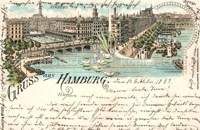 HAMBURG  CITY Arkaden Jungfernstieg Litho Deutsche Reichspost