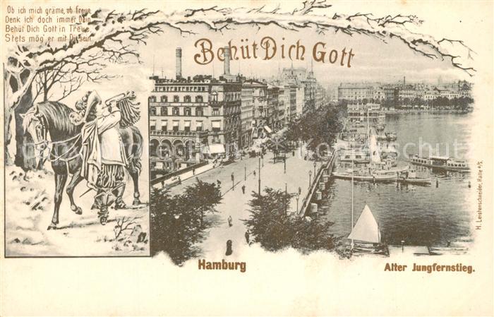 HAMBURG  CITY Alter Jungfernstieg Poesie Pferd Trompeter