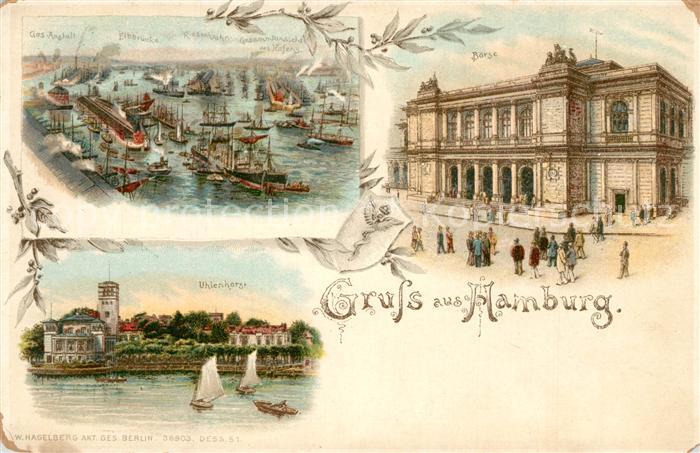 HAMBURG  CITY Hafen Boerse Uhlenhorst Litho