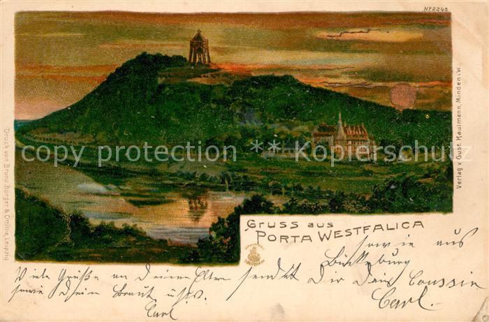 Porta Westfalica Panorama Kaiser Wilhelm Denkmal Kuenstlerkarte