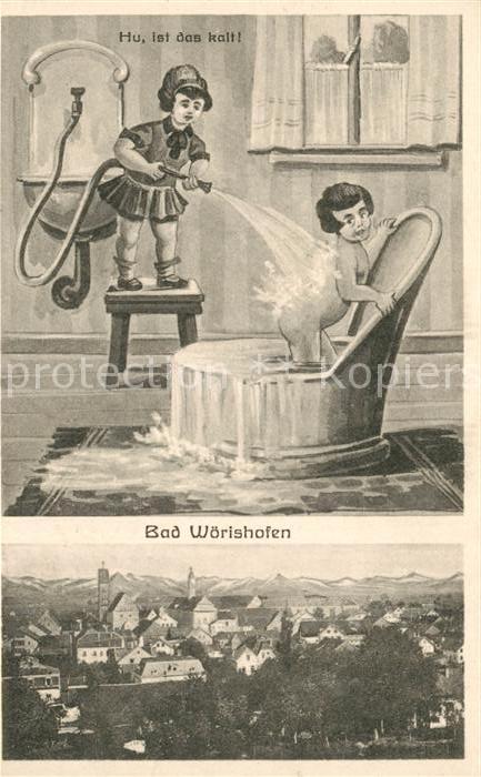 Bad Woerishofen Kuranwendung Karikatur Stadtpanorama mit Alpen