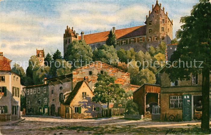 Fuessen Allgaeu Partie an der Stadtmauer Marschall Kuenstlerkarte