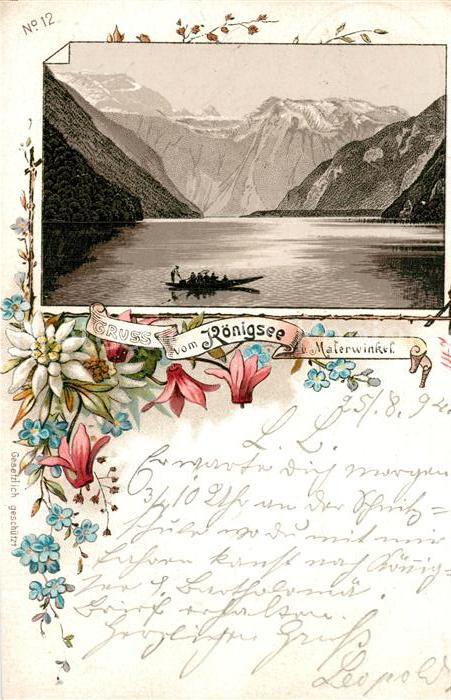 Koenigsee Berchtesgaden Malerwinkel Alpen Litho