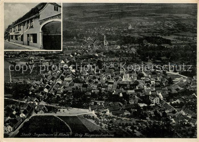 Ingelheim Rhein Original Fliegeraufnahme althistorische Gaststaette Zur Alten Po