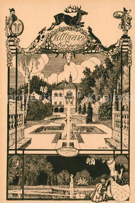 Hellbrunn Aus der Seidl-Mappe Federzeichnung