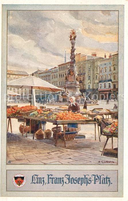 Linz Donau Franz Josephs Platz Kuenstlerkarte