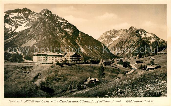 Mittelberg Kleinwalsertal Tobel Alpenkurhaus Elferkopf Zwoelferkopf Widderstein