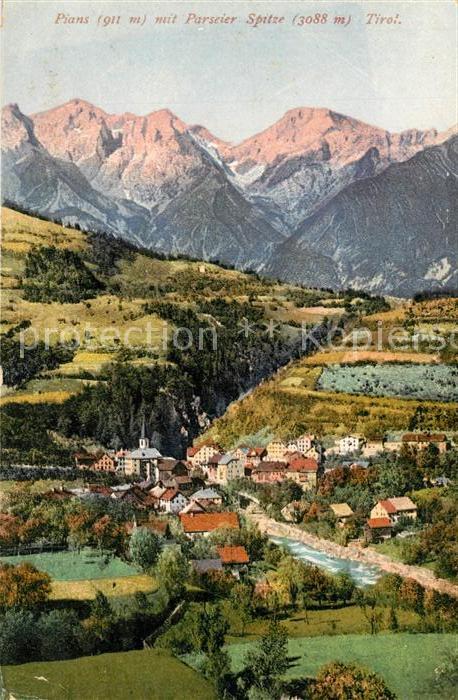 Pians Oesterreich Panorama mit Parseier Spitze Lechtaler Alpen Photochromiekarte