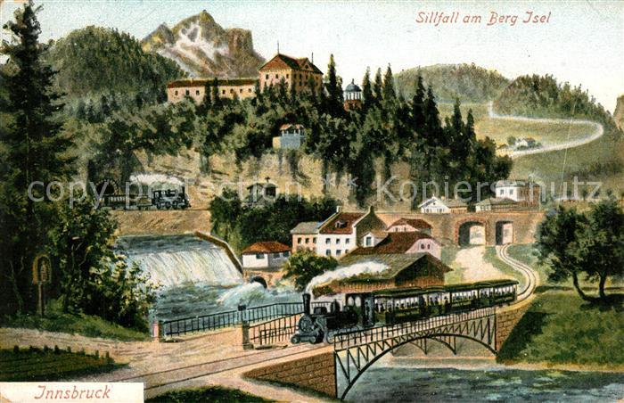 Innsbruck Sillfall am Berg Isel Wasserfall Bruecke Eisenbahn Dampflokomotive Kue