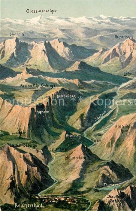 Grossvenediger Panoramakarte Reichenhall Kuenstlerkarte