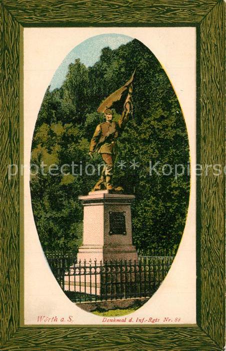 Woerth Sauer Denkmal des Inf.-Rgts. Nr. 88 Litho Bilderrahmen