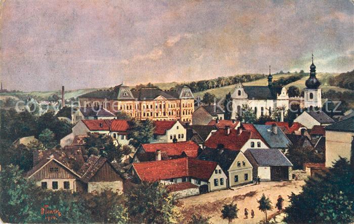 Chocen Chotzen Tschechien Celkovy Pohled Stadtbild mit Kirche Kuenstlerkarte