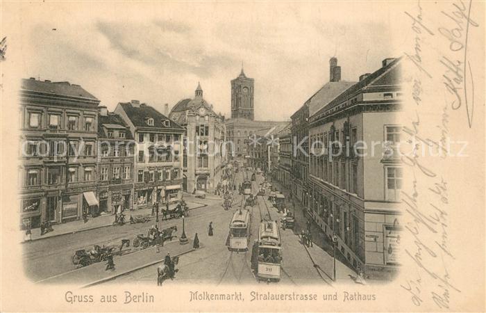 BERLIN  CITY Molkenmarkt Stralauerstrasse Rathaus Strassenbahn Pferdedroschken