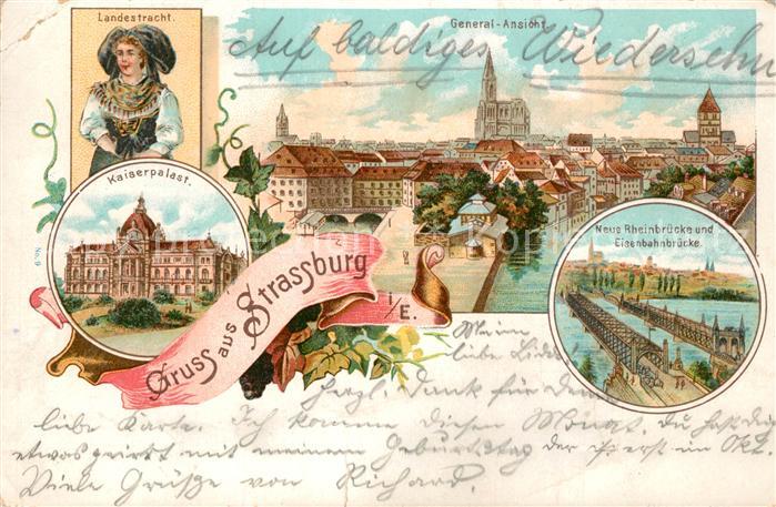 Strassburg Elsass Landestracht Kaiserpalast Stadtpanorama Rheinbruecke Eisenbahn