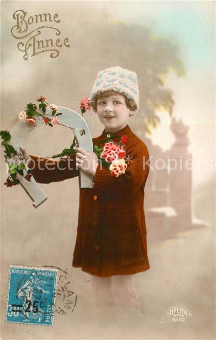 Foto Opera Nr. 5051 Neujahr Kind Hufeisen Rosen