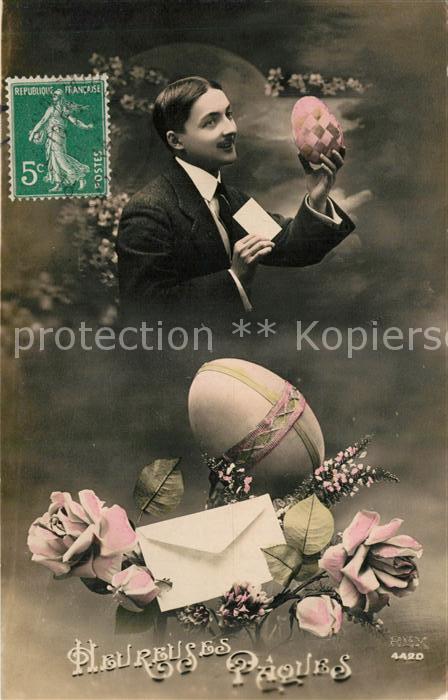 Foto REX Nr. 4420 Ostern Mann Ostereier Rosen