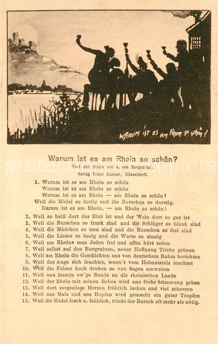 Scherenschnitt Schattenbildkarte Liederkarte Warum ist es am Rhein so schoen