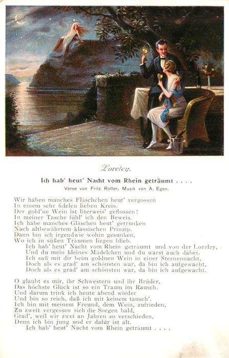 Liederkarte Loreley Ich hab heut Nacht vom Rhein ge