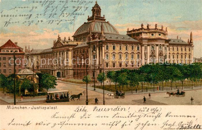 Pferdebahn München Justizpalast Litho