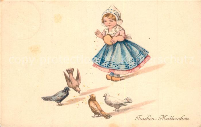Tauben Kind Tracht Holland Litho