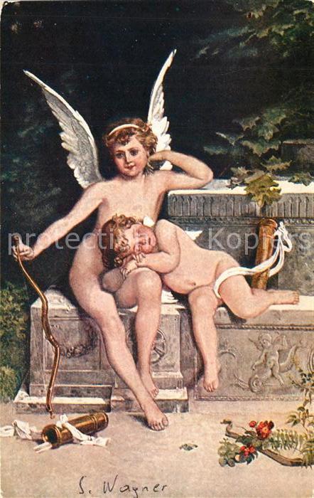 Kuenstlerkarte S. Wagner Waffenstillstand Engel Amor