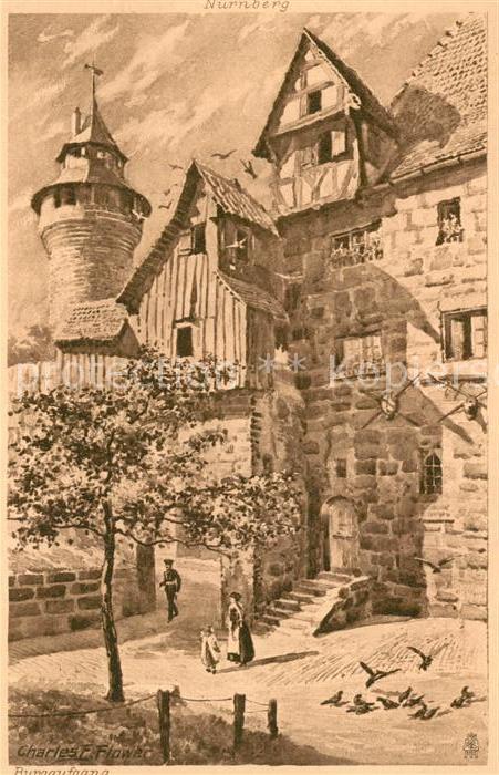 Verlag Tucks Oilette Nr. 1612 B Nuernberg Burgaufgang Charles E. Flower