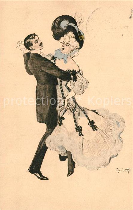 Kuenstlerkarte Ferdinand von Reznicek Paar Tanz Mode H