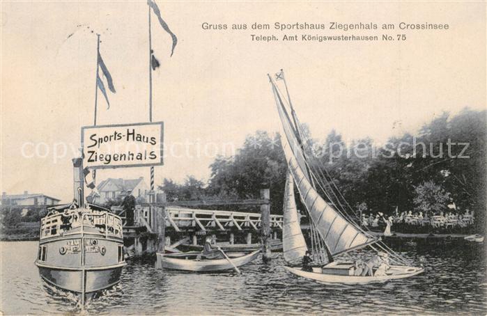 Koenigswusterhausen Sportshaus Ziegenhals am Crossinsee Bootsanleger Dampfer Seg