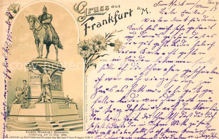 Frankfurt Main Kaiser Wilhelm I Denkmal Reiterstandbild Kuenstlerkarte