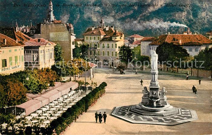 Bozen Suedtirol Denkmal Walter von der Vogelweide Hotel Greif