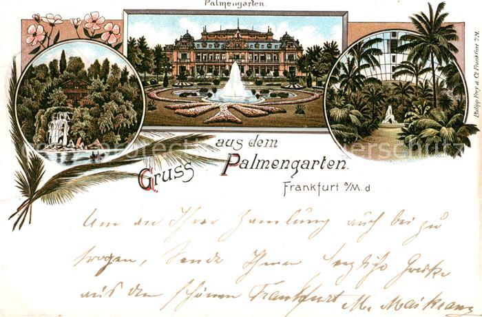 Frankfurt Main Palmengarten Gesellschaftshaus Wasserfall Palmenhaus Litho Deutsc