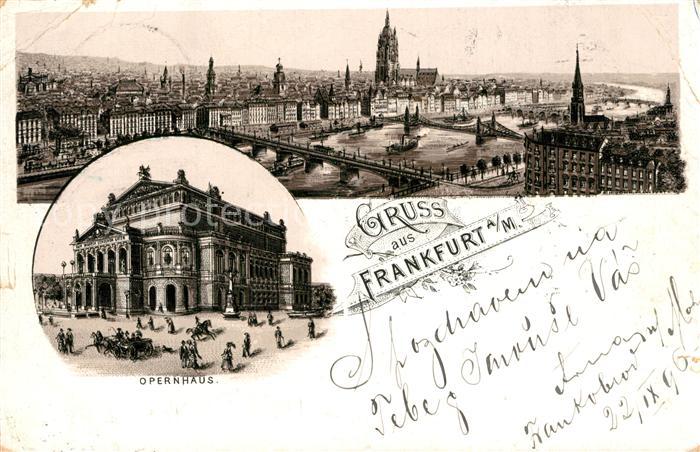 Frankfurt Main Stadtpanorama Blick ueber den Main Dom Opernhaus Litho Deutsche R